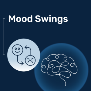 Dark blue box with happy and sad face indicating mood swings