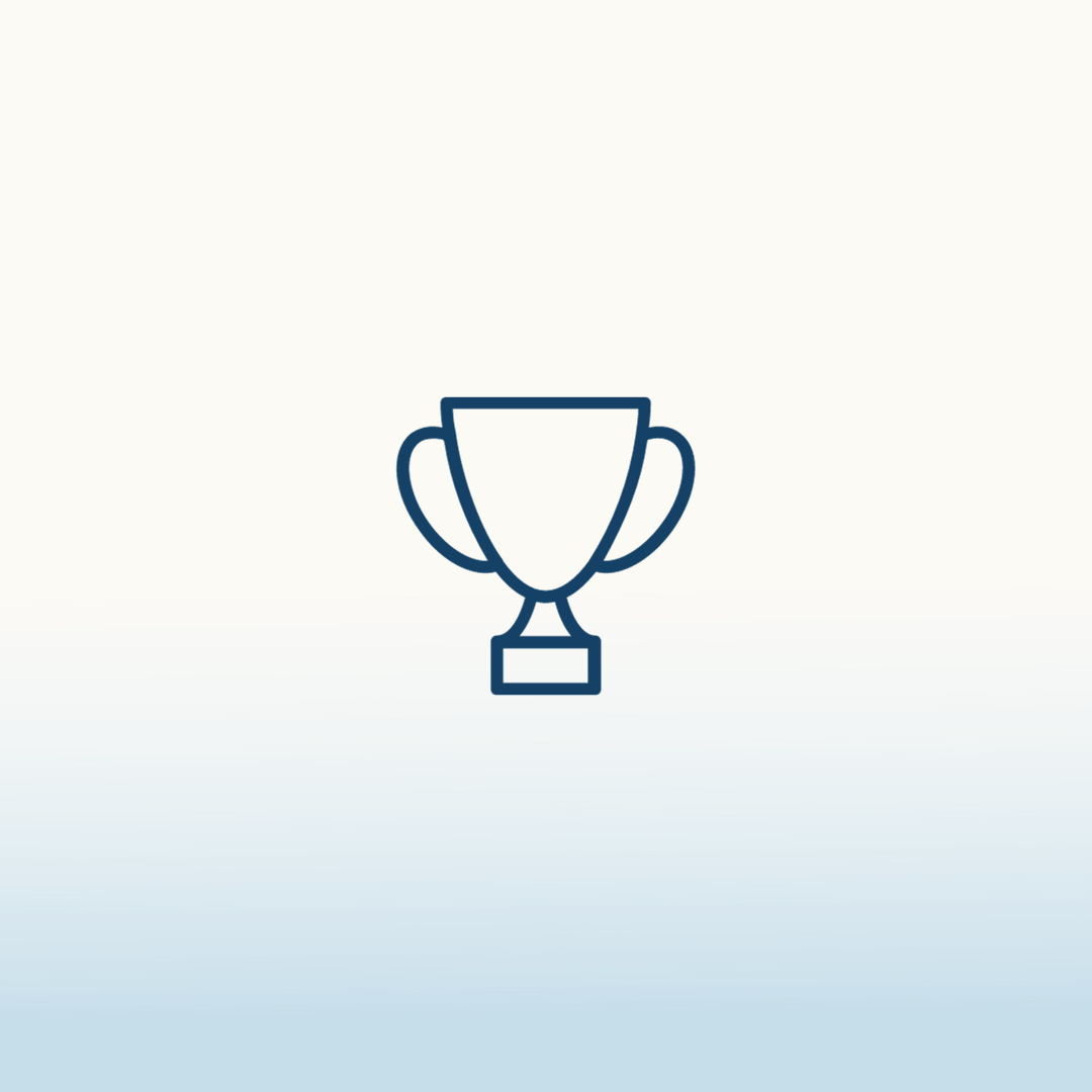 A blue icon of a trophy. Background is white at the top and fades into a light blue at the bottom of the image.